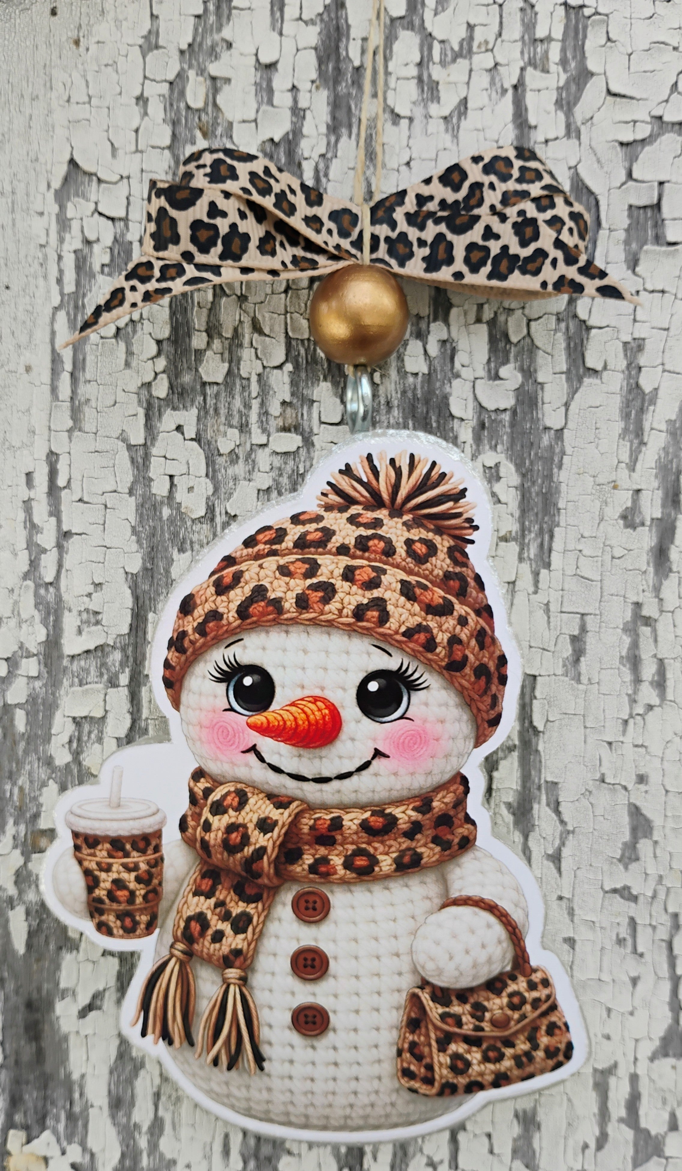 Leopard print snowman car freshie